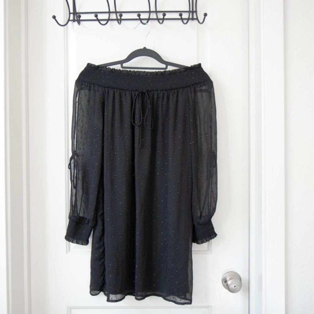 Zara Basic bohemian off the shoulder dress black